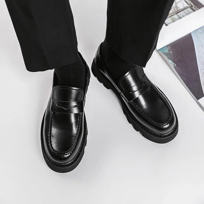 Faux Leather Chunky Sole Loafers-streetwear-techwear