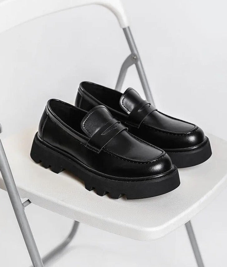 Faux Leather Chunky Sole Loafers-streetwear-techwear