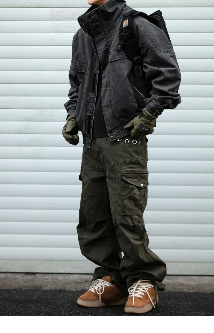 Fleece Lined Funnel Neck Twill Jacket-streetwear-techwear