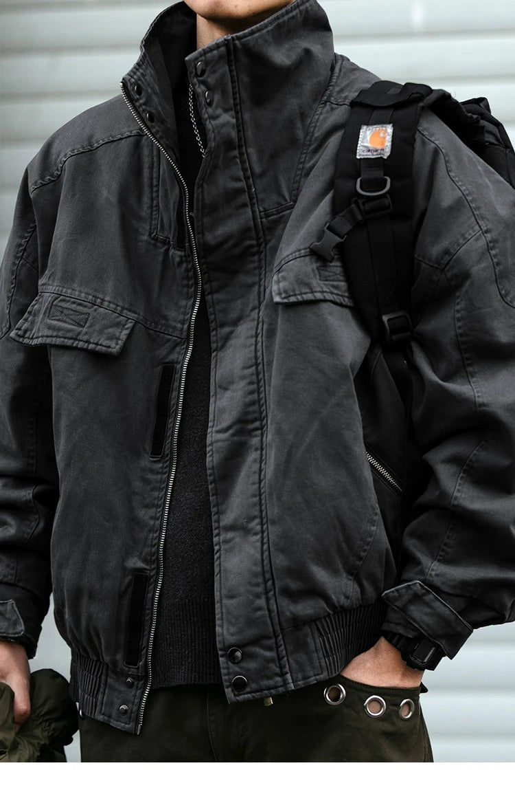 Fleece Lined Funnel Neck Twill Jacket-streetwear-techwear