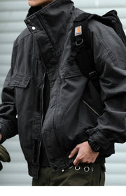 Fleece Lined Funnel Neck Twill Jacket-streetwear-techwear