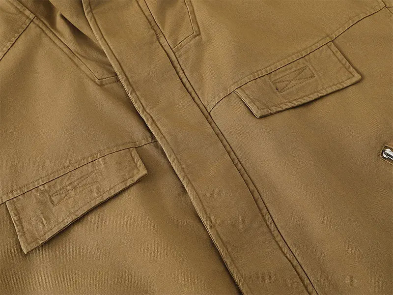 Fleece Lined Funnel Neck Twill Jacket-streetwear-techwear