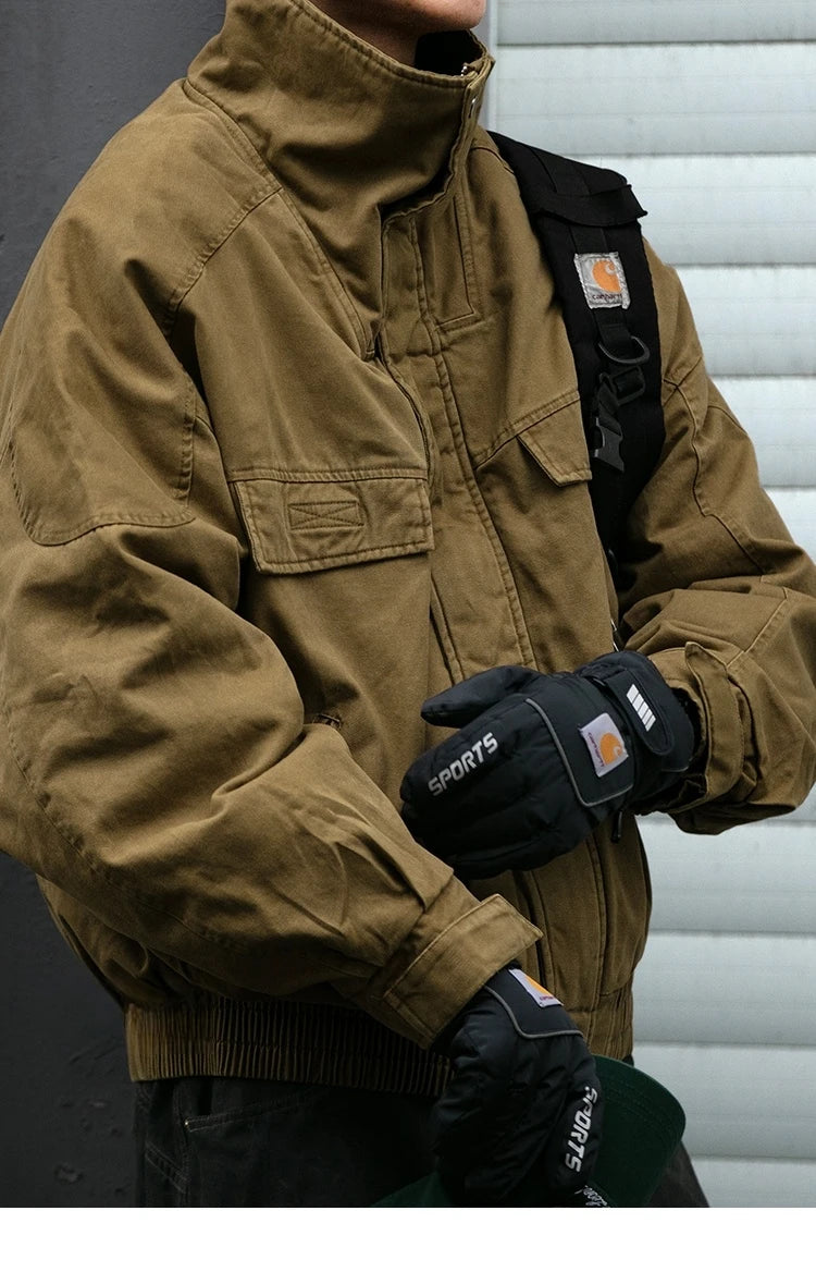 Fleece Lined Funnel Neck Twill Jacket-streetwear-techwear