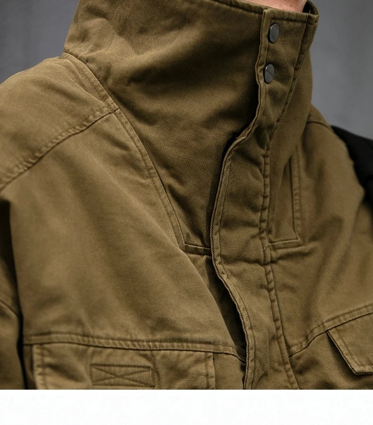 Fleece Lined Funnel Neck Twill Jacket-streetwear-techwear