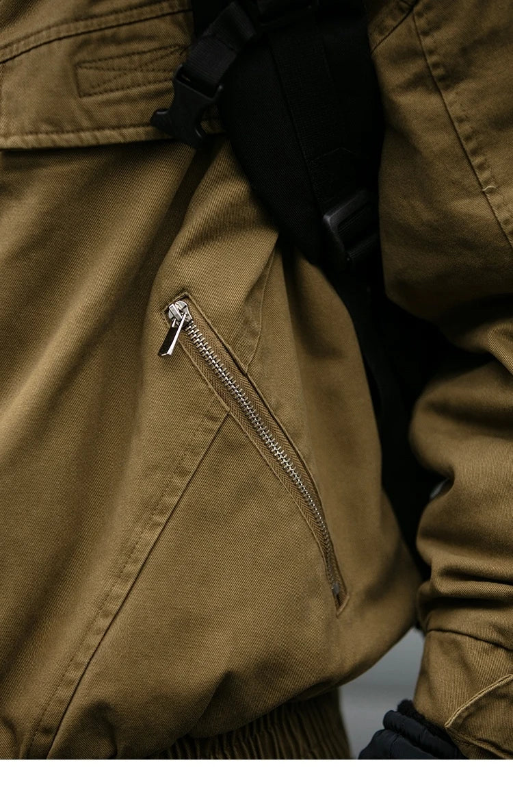 Fleece Lined Funnel Neck Twill Jacket-streetwear-techwear