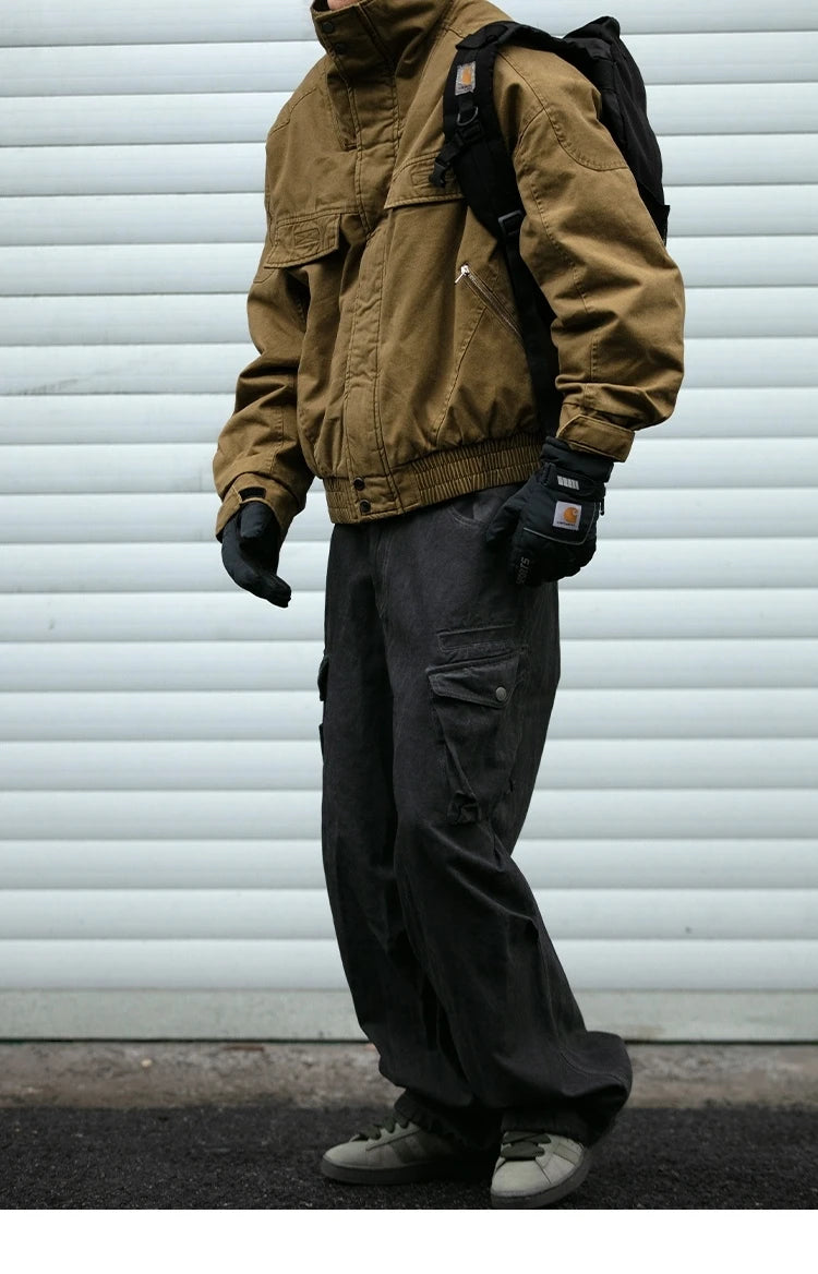 Fleece Lined Funnel Neck Twill Jacket-streetwear-techwear