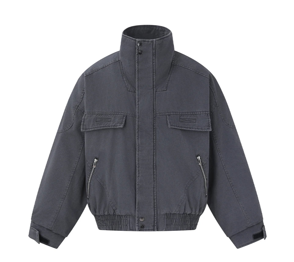 Fleece Lined Funnel Neck Twill Jacket-streetwear-techwear