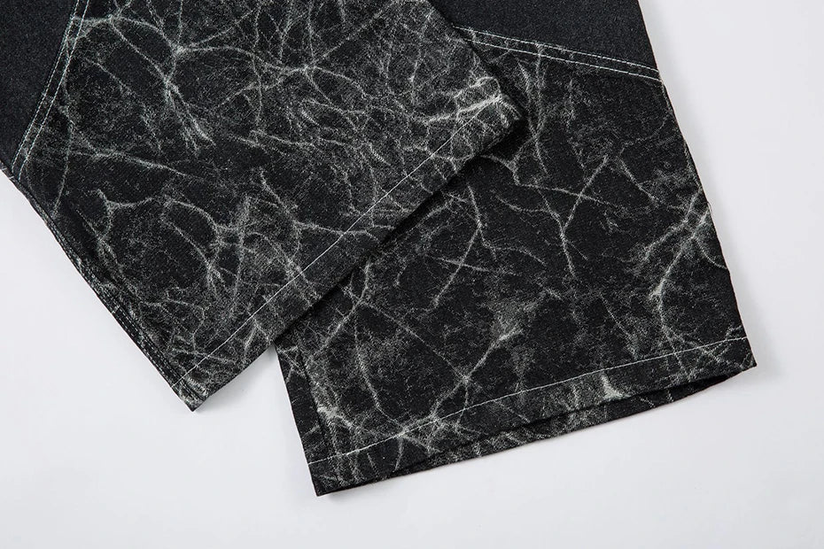 Fracture Panel Wide Denim Pants-streetwear-techwear