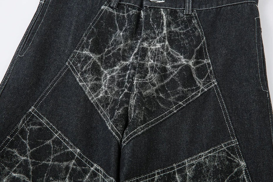 Fracture Panel Wide Denim Pants-streetwear-techwear