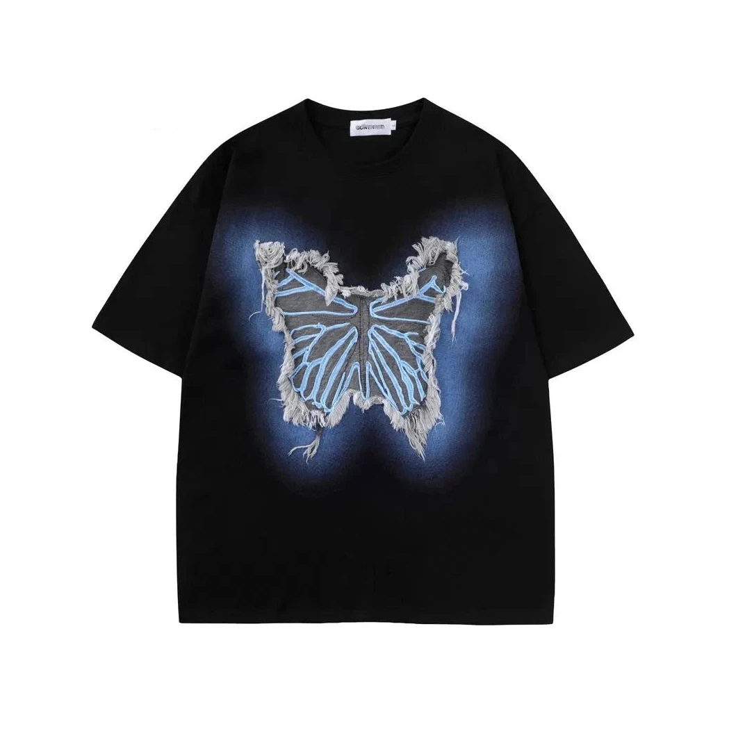 Frayed Butterfly Patch T-Shirt-streetwear-techwear