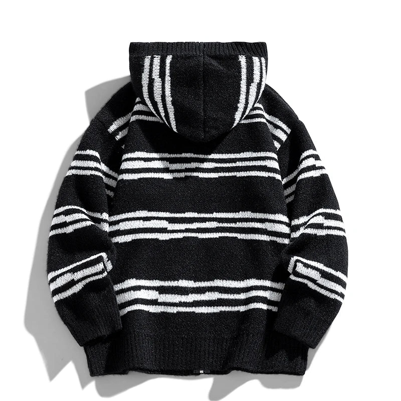 Glitch Stripe Zip-up Hooded Sweater