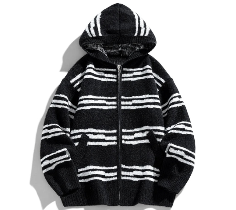 Glitch Stripe Zip-up Hooded Sweater
