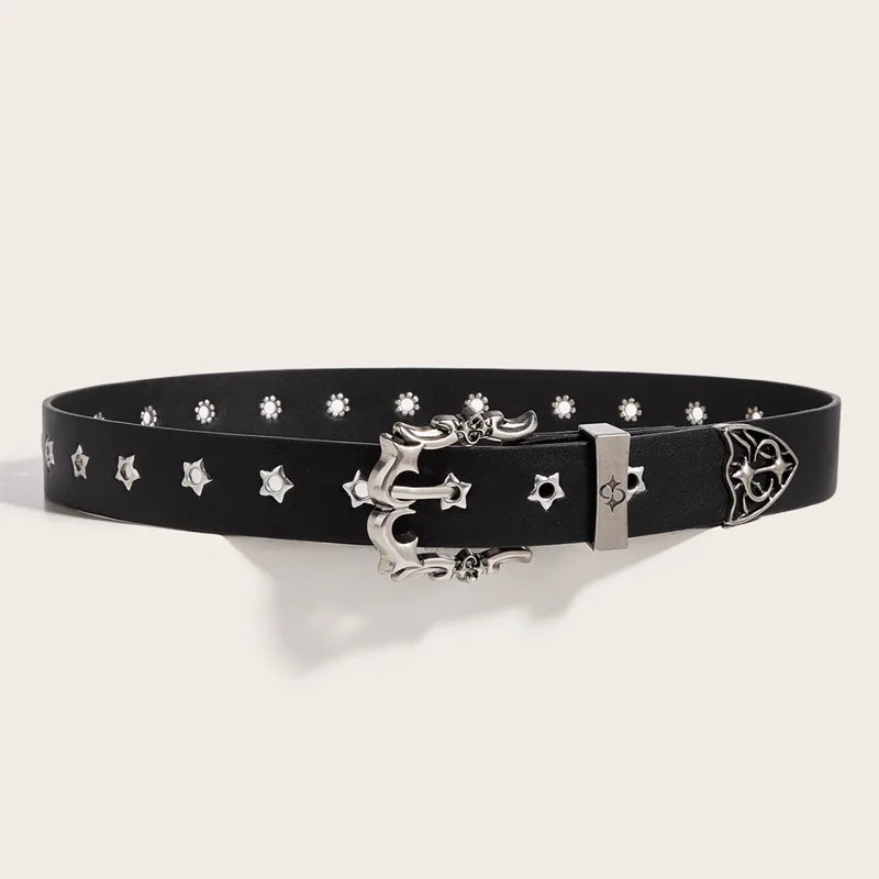 Gothic-Style Star Detail Belt-streetwear-techwear