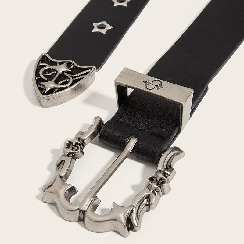 Gothic-Style Star Detail Belt-streetwear-techwear