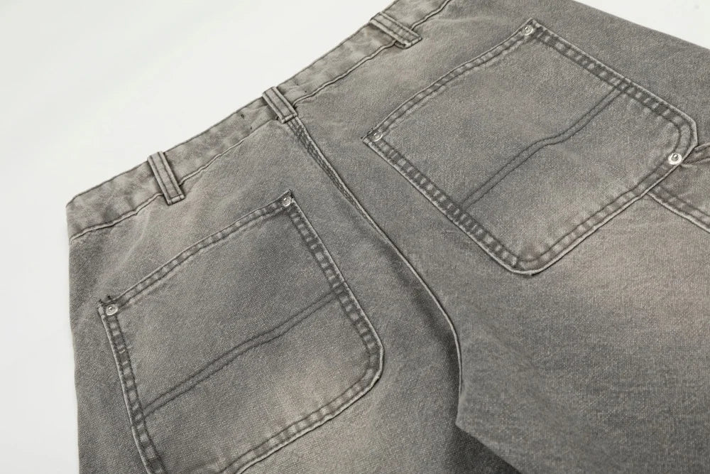 Grey Washed Baggy Carpenter Jeans-streetwear-techwear
