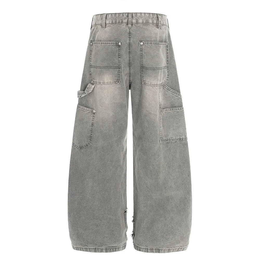 Grey Washed Baggy Carpenter Jeans-streetwear-techwear