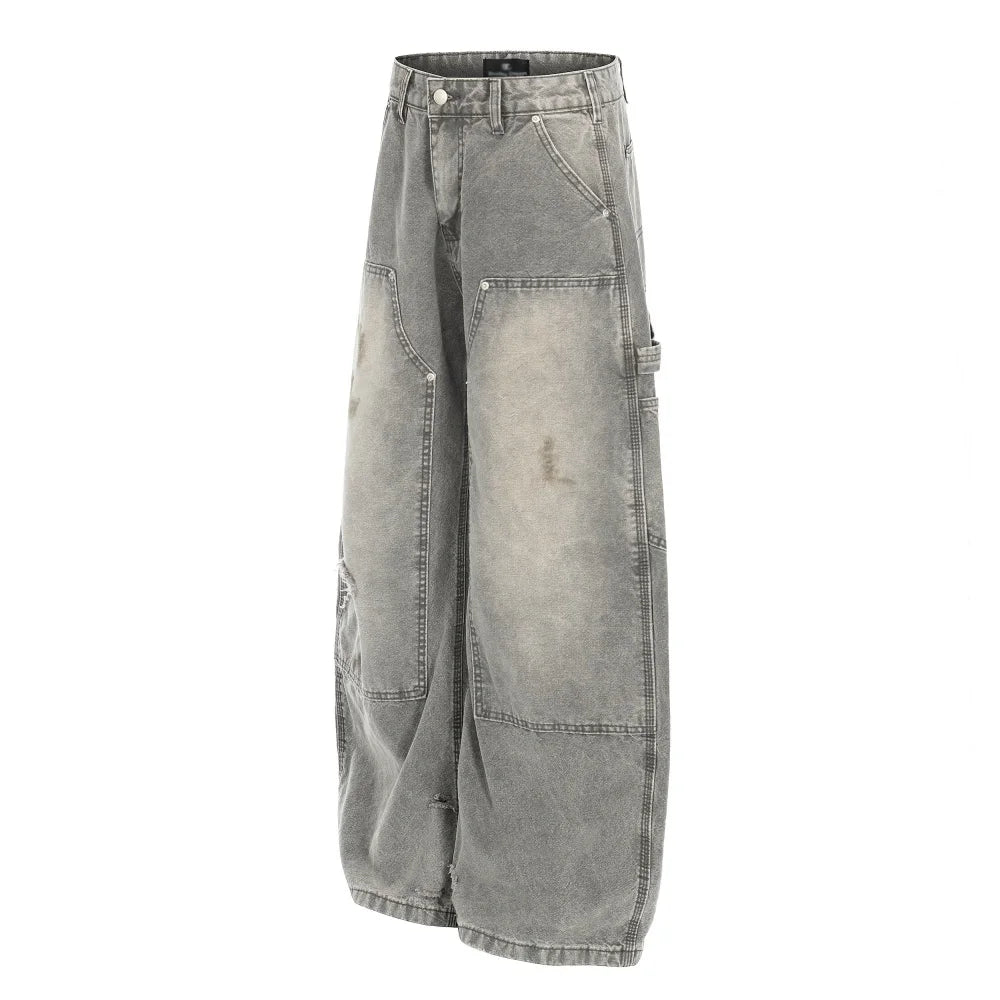 Grey Washed Baggy Carpenter Jeans-streetwear-techwear