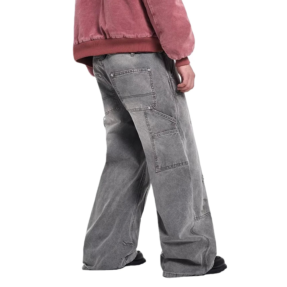 Grey Washed Baggy Carpenter Jeans-streetwear-techwear