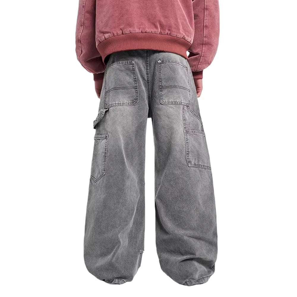 Grey Washed Baggy Carpenter Jeans-streetwear-techwear