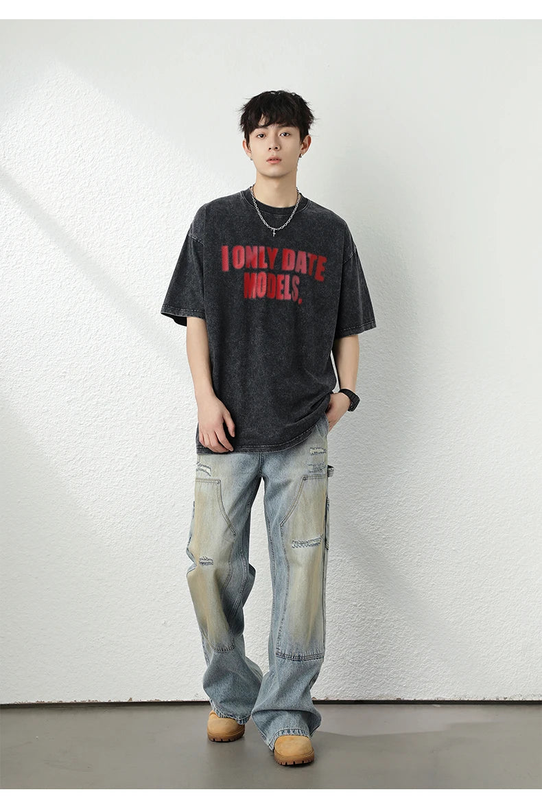 'I Only Date Models' Acid Wash T-Shirt-streetwear-techwear