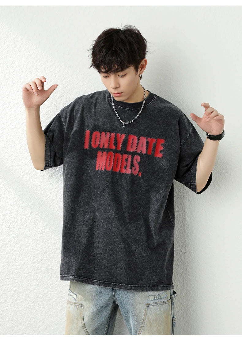 'I Only Date Models' Acid Wash T-Shirt-streetwear-techwear