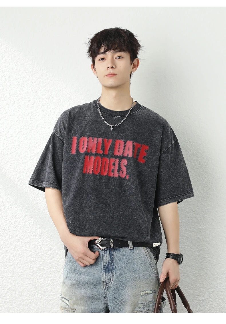'I Only Date Models' Acid Wash T-Shirt-streetwear-techwear
