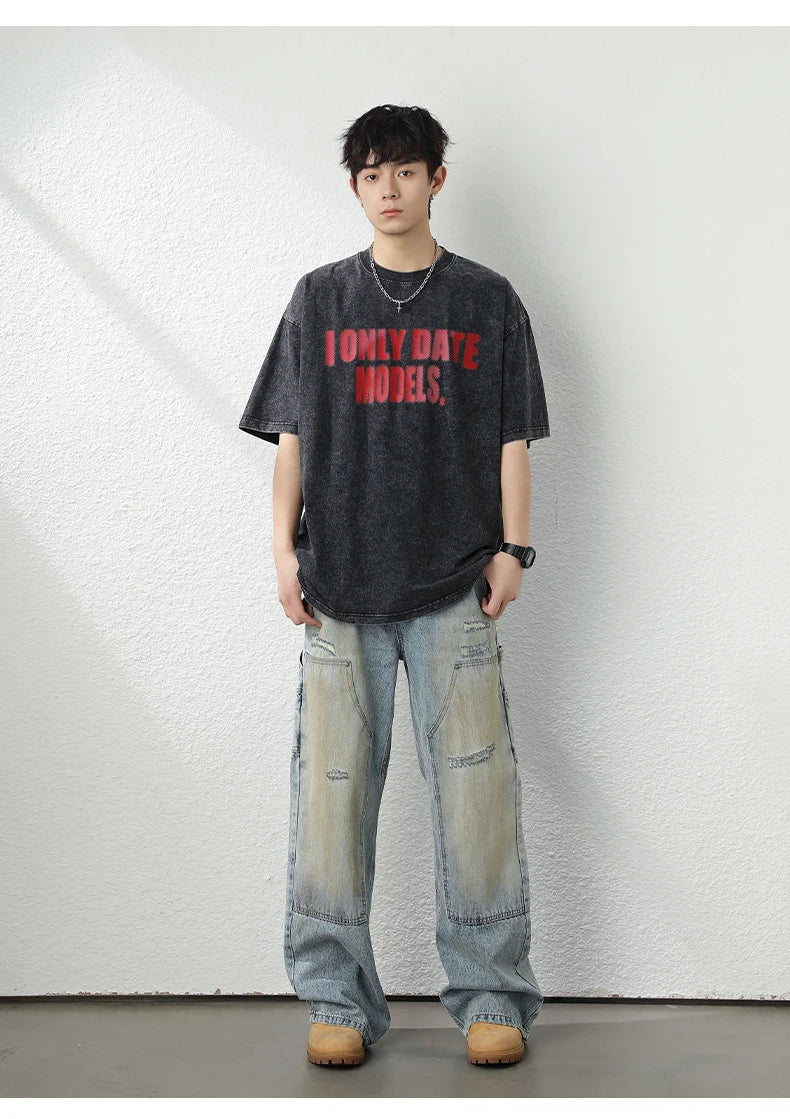 'I Only Date Models' Acid Wash T-Shirt-streetwear-techwear