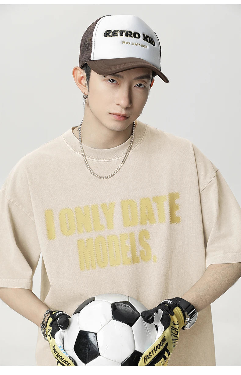 'I Only Date Models' Acid Wash T-Shirt-streetwear-techwear