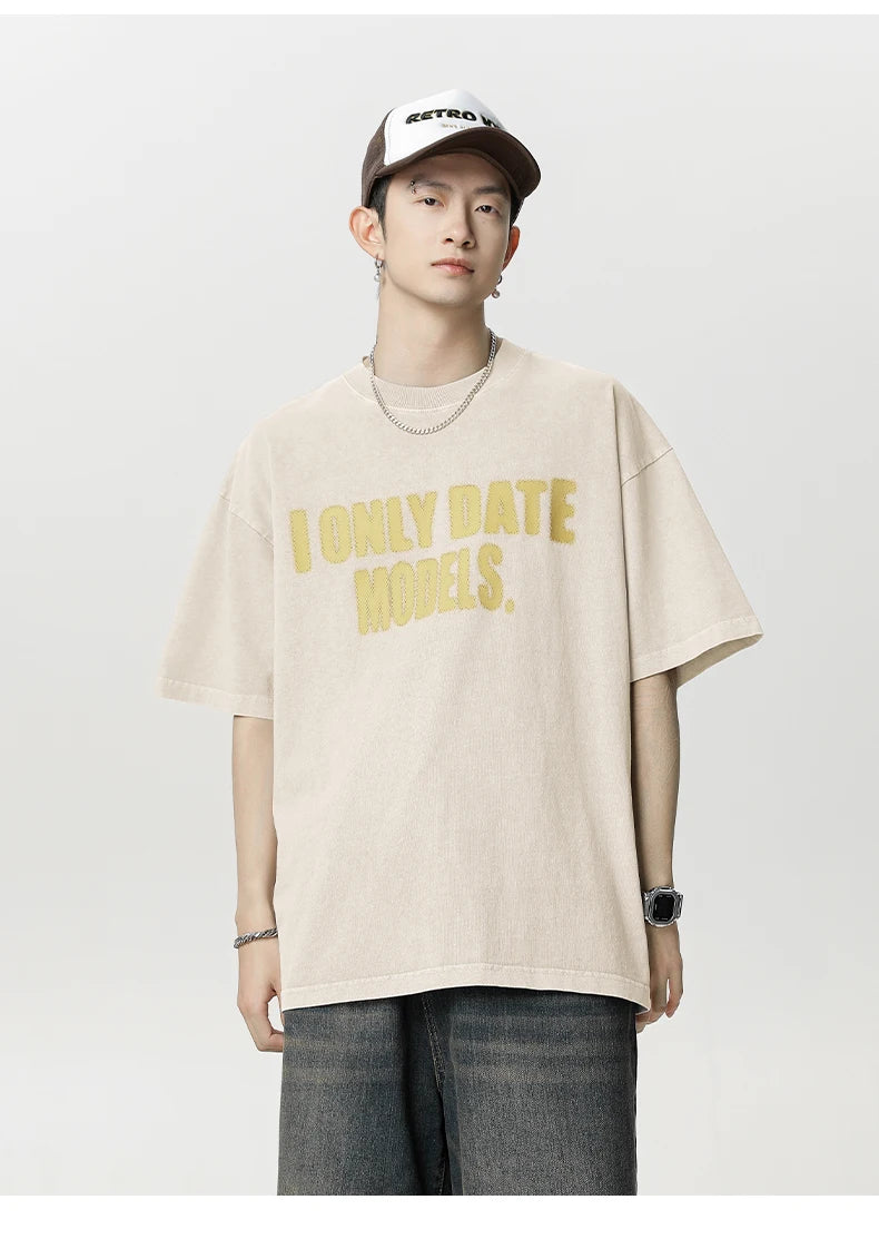 'I Only Date Models' Acid Wash T-Shirt-streetwear-techwear