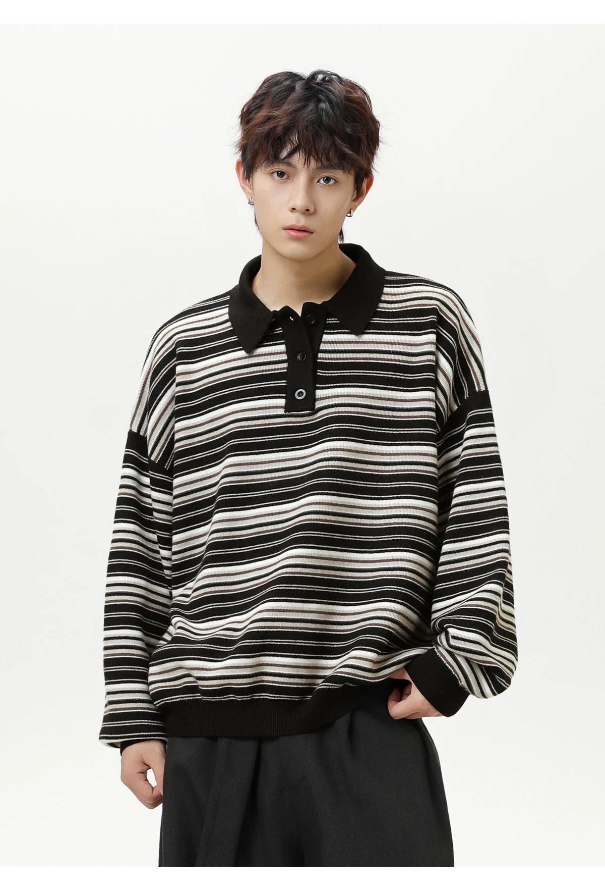 Knitted Stripe Rugby Shirt-streetwear-techwear