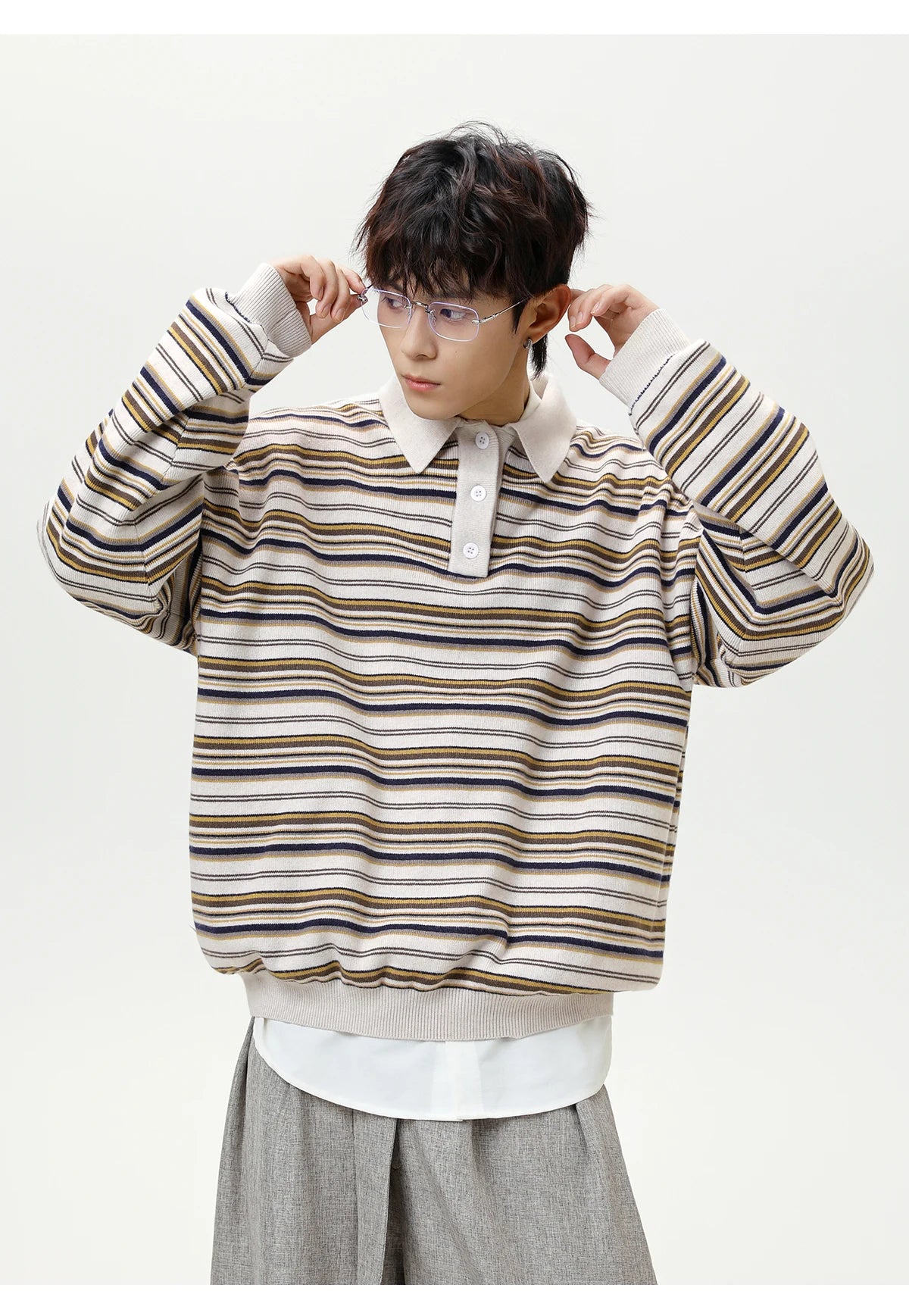 Knitted Stripe Rugby Shirt-streetwear-techwear