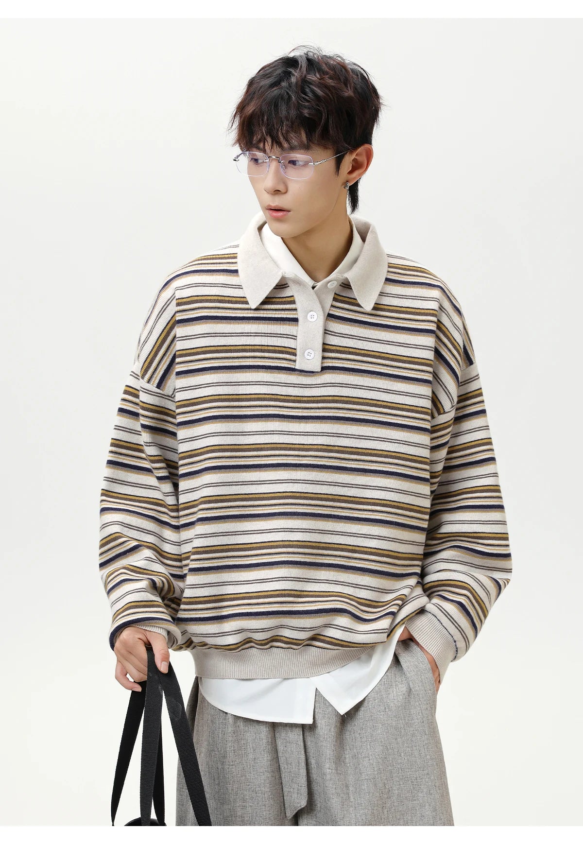 Knitted Stripe Rugby Shirt-streetwear-techwear