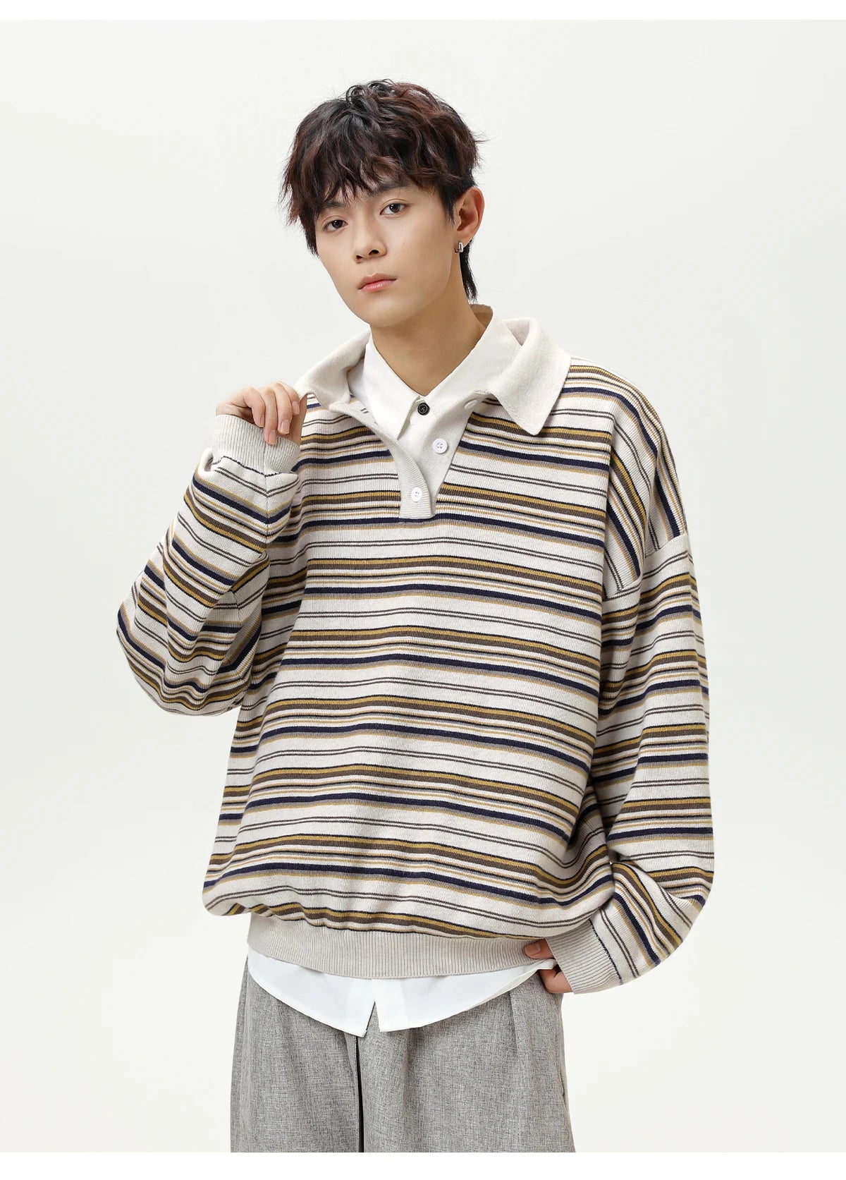 Knitted Stripe Rugby Shirt-streetwear-techwear