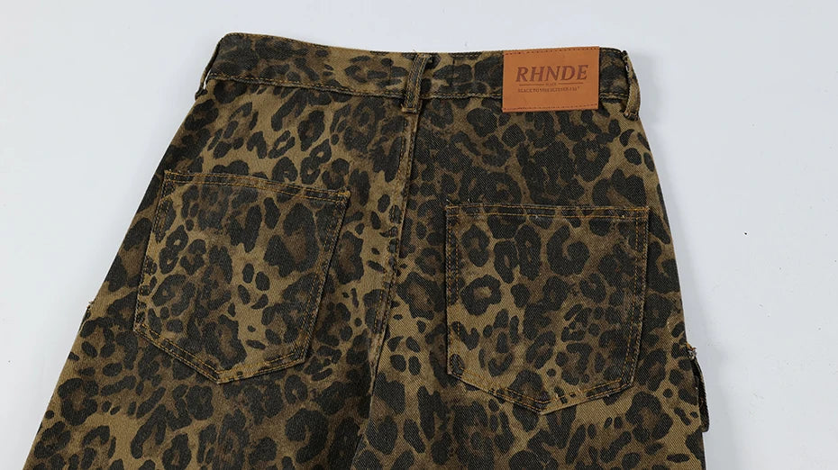 Leopard Print Cargo Jeans-streetwear-techwear