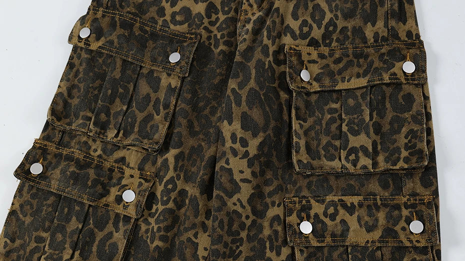 Leopard Print Cargo Jeans-streetwear-techwear