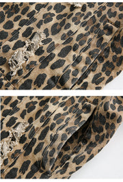 Leopard Print Distressed Western Jacket-streetwear-techwear