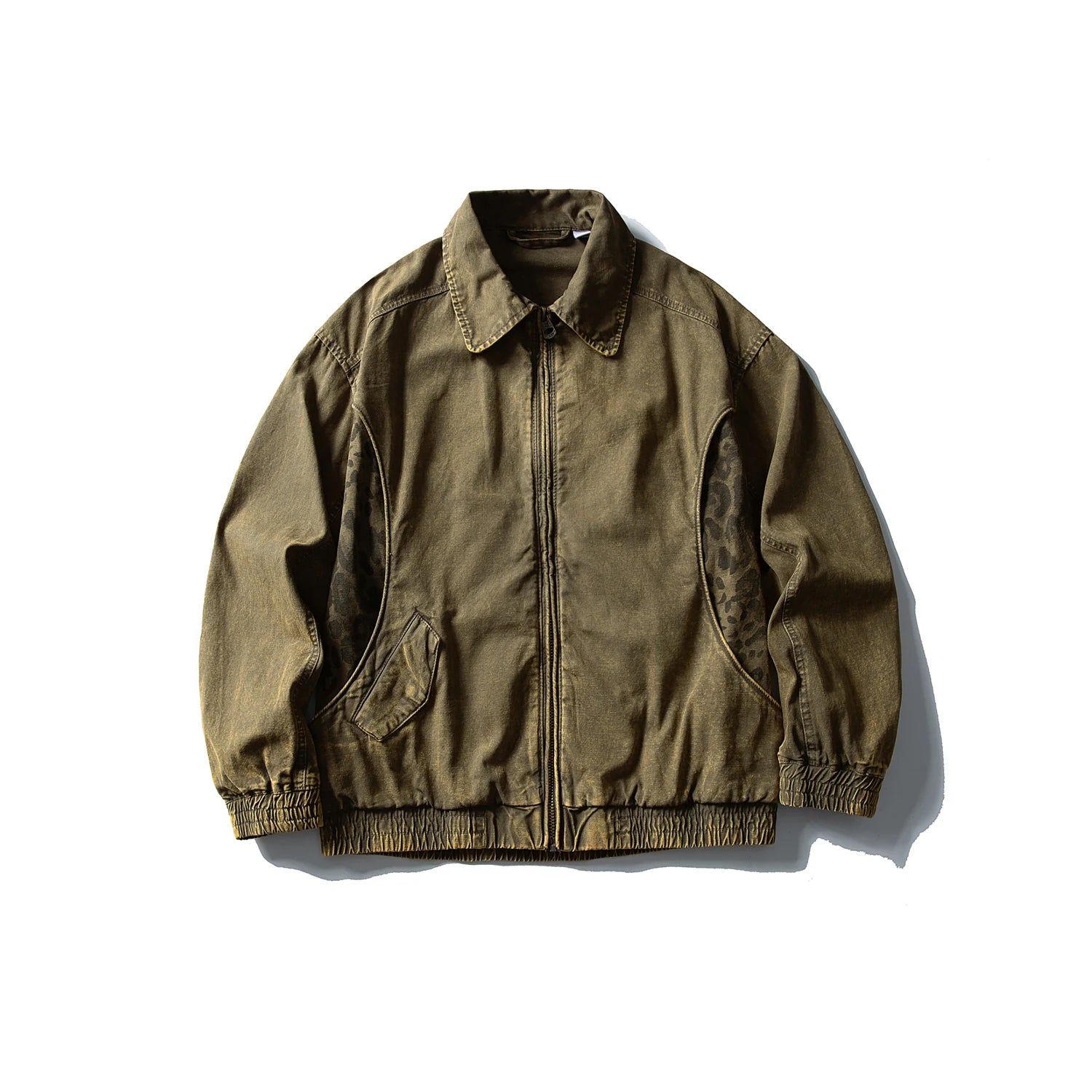 Leopard Print Panel Workwear Jacket-streetwear-techwear
