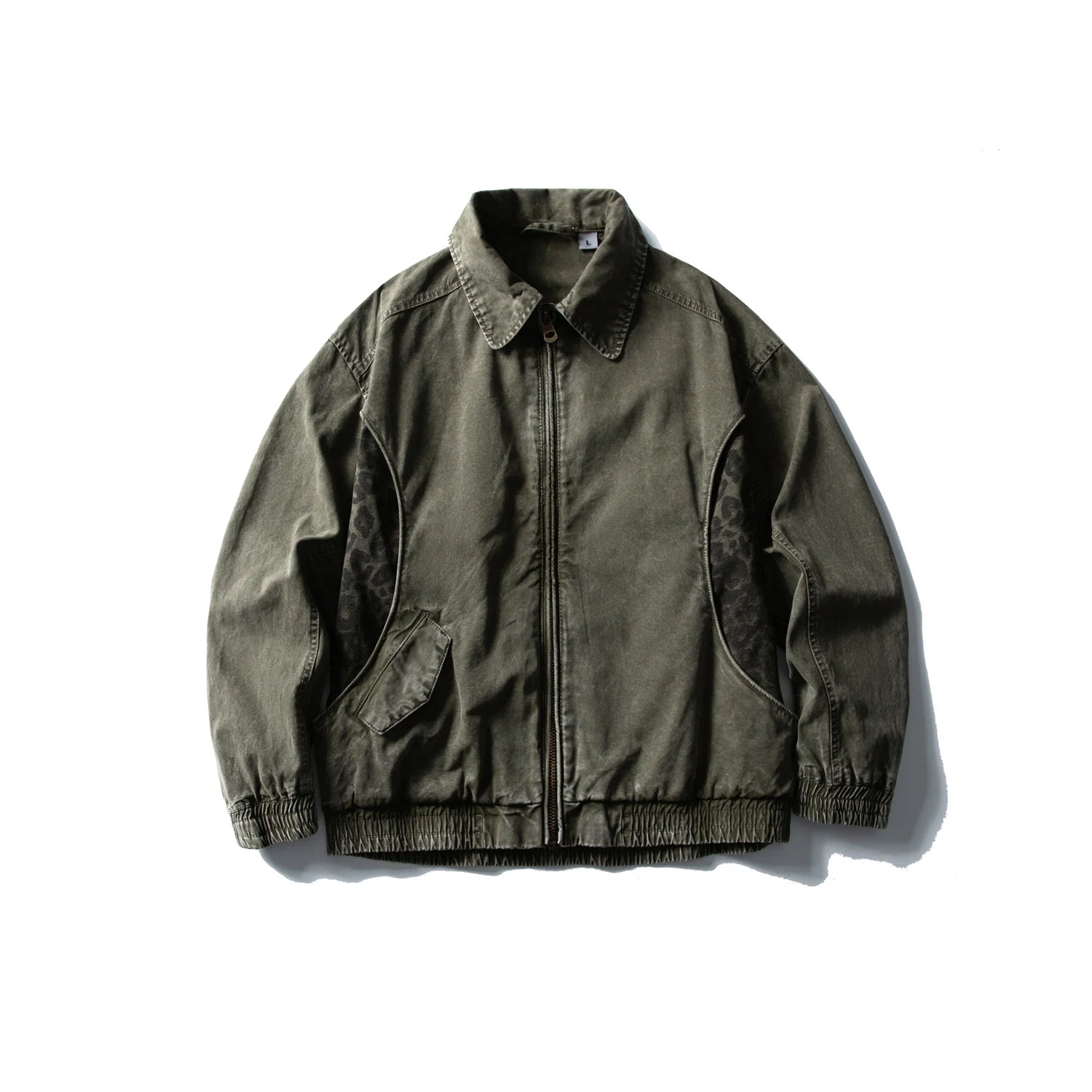 Leopard Print Panel Workwear Jacket-streetwear-techwear