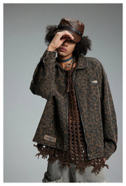 Leopard Print Zipped Trucker Jacket-streetwear-techwear