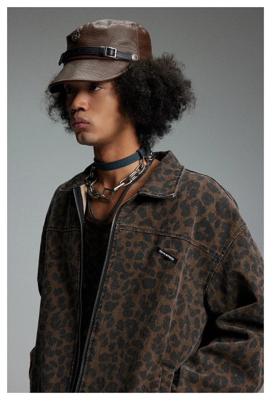 Leopard Print Zipped Trucker Jacket-streetwear-techwear