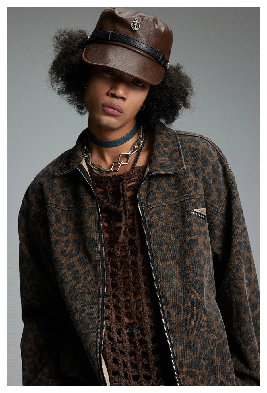 Leopard Print Zipped Trucker Jacket-streetwear-techwear