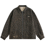 Leopard Print Zipped Trucker Jacket-streetwear-techwear