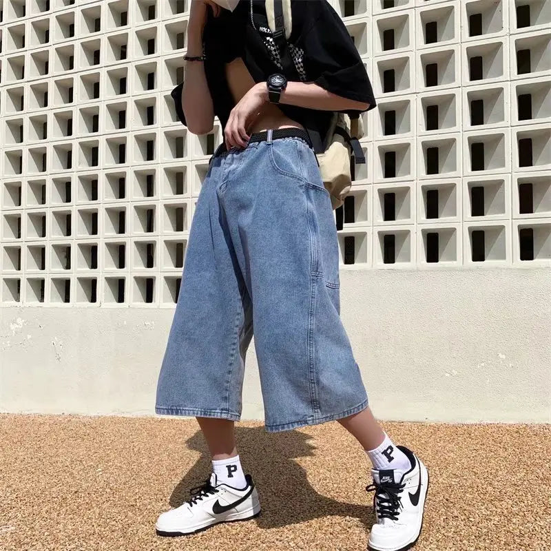 Long Length Denim Jorts-streetwear-techwear