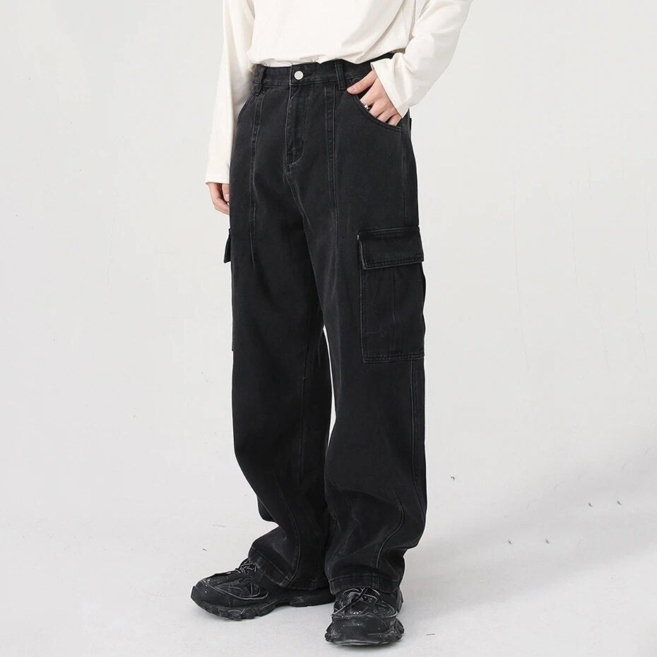 Loose Fit Cargo Jeans-streetwear-techwear