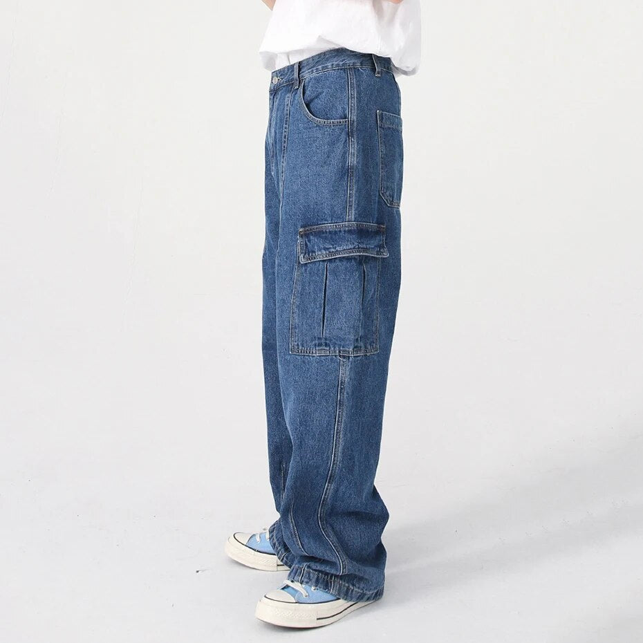 Loose Fit Cargo Jeans-streetwear-techwear