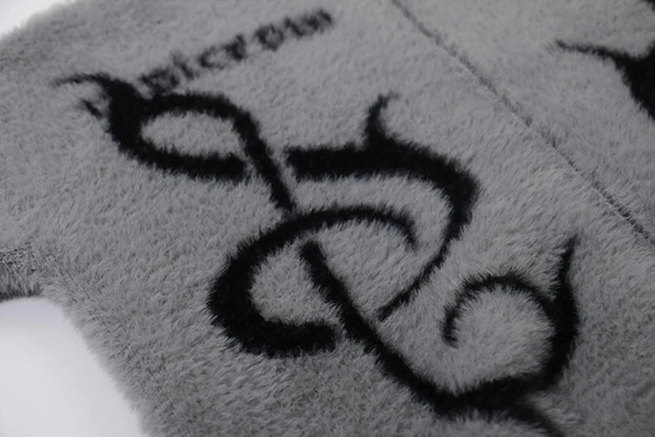Lyric Symbol Faux Fur Zip-up Sweater-streetwear-techwear