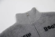 Lyric Symbol Faux Fur Zip-up Sweater-streetwear-techwear