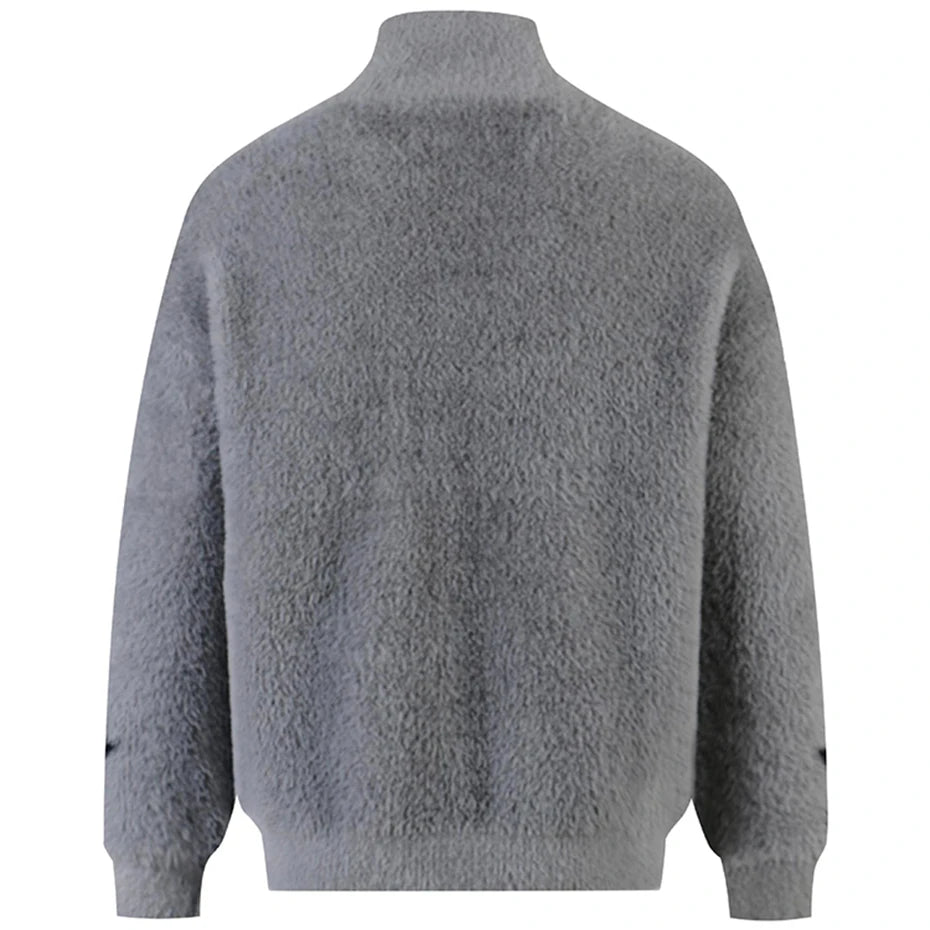 Lyric Symbol Faux Fur Zip-up Sweater-streetwear-techwear