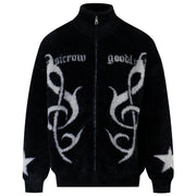 Lyric Symbol Faux Fur Zip-up Sweater-streetwear-techwear