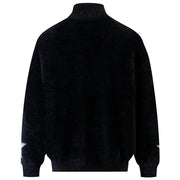 Lyric Symbol Faux Fur Zip-up Sweater-streetwear-techwear